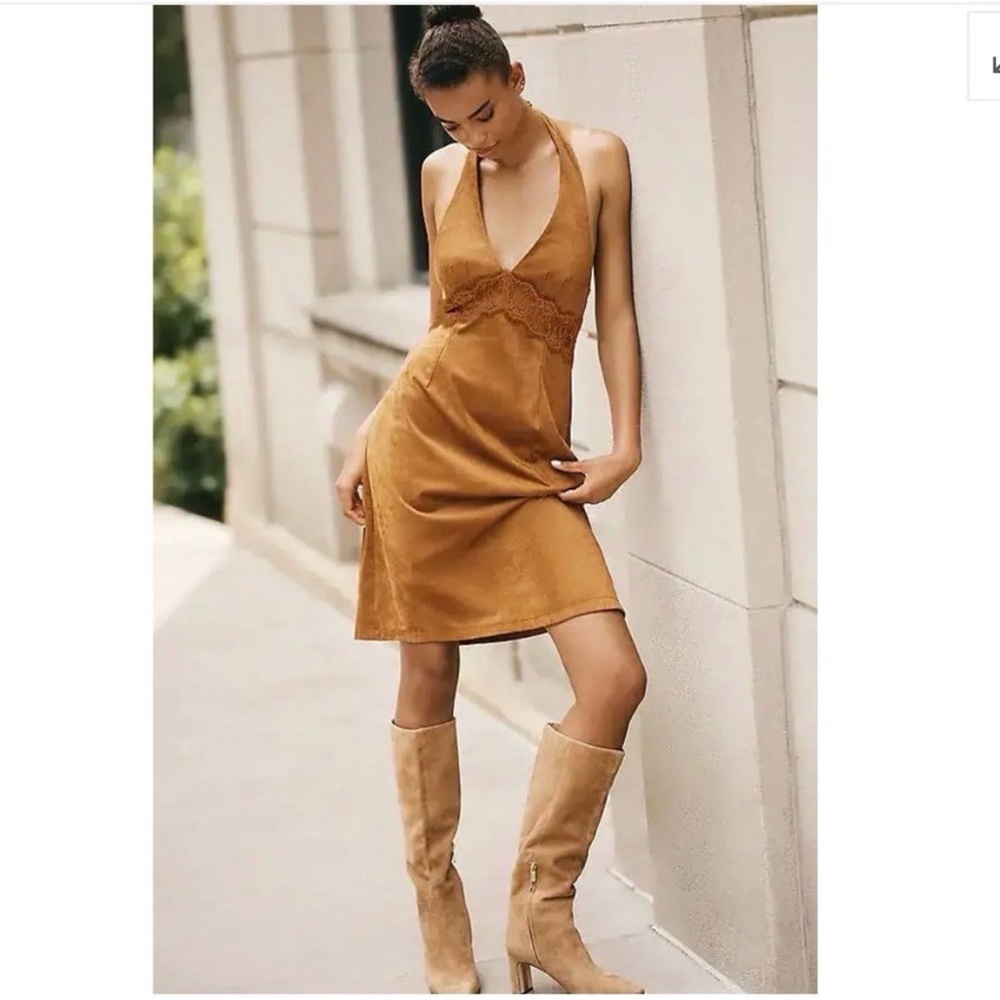 Anthropologie  Faux Suede Halter mini dress